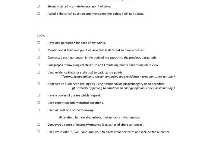 speech writing checklist